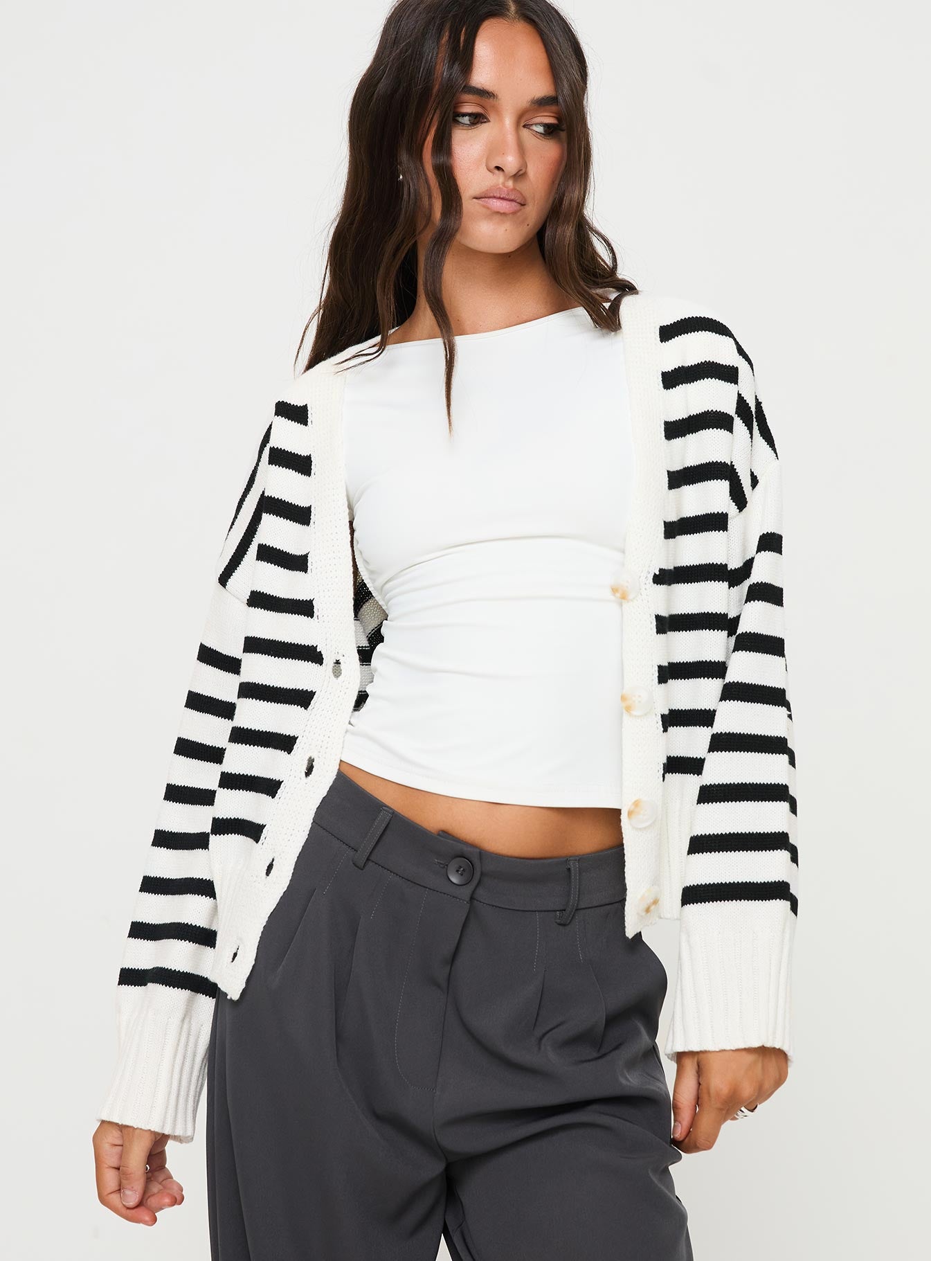 Alternative view of Karlson Striped Cardigan Cream / Black