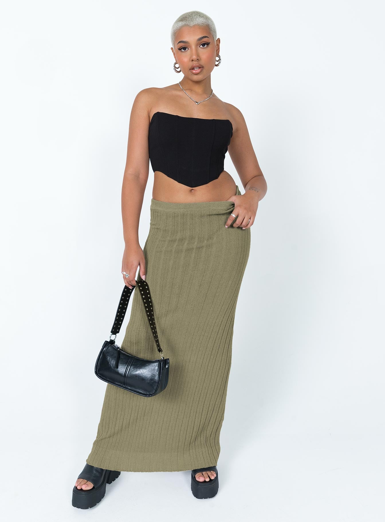 Alternative view of Belle Knit Maxi Skirt Khaki