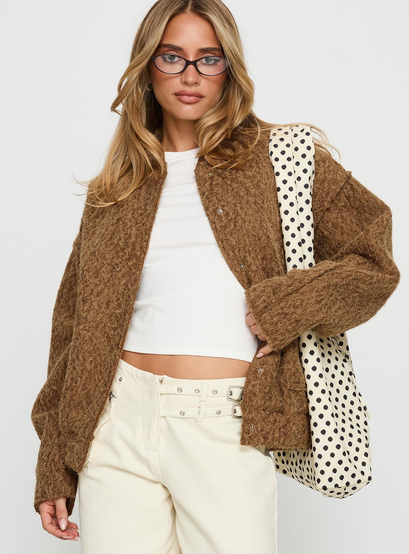 Alternative view of Kemberly Soft Textured Bomber Jacket Brown