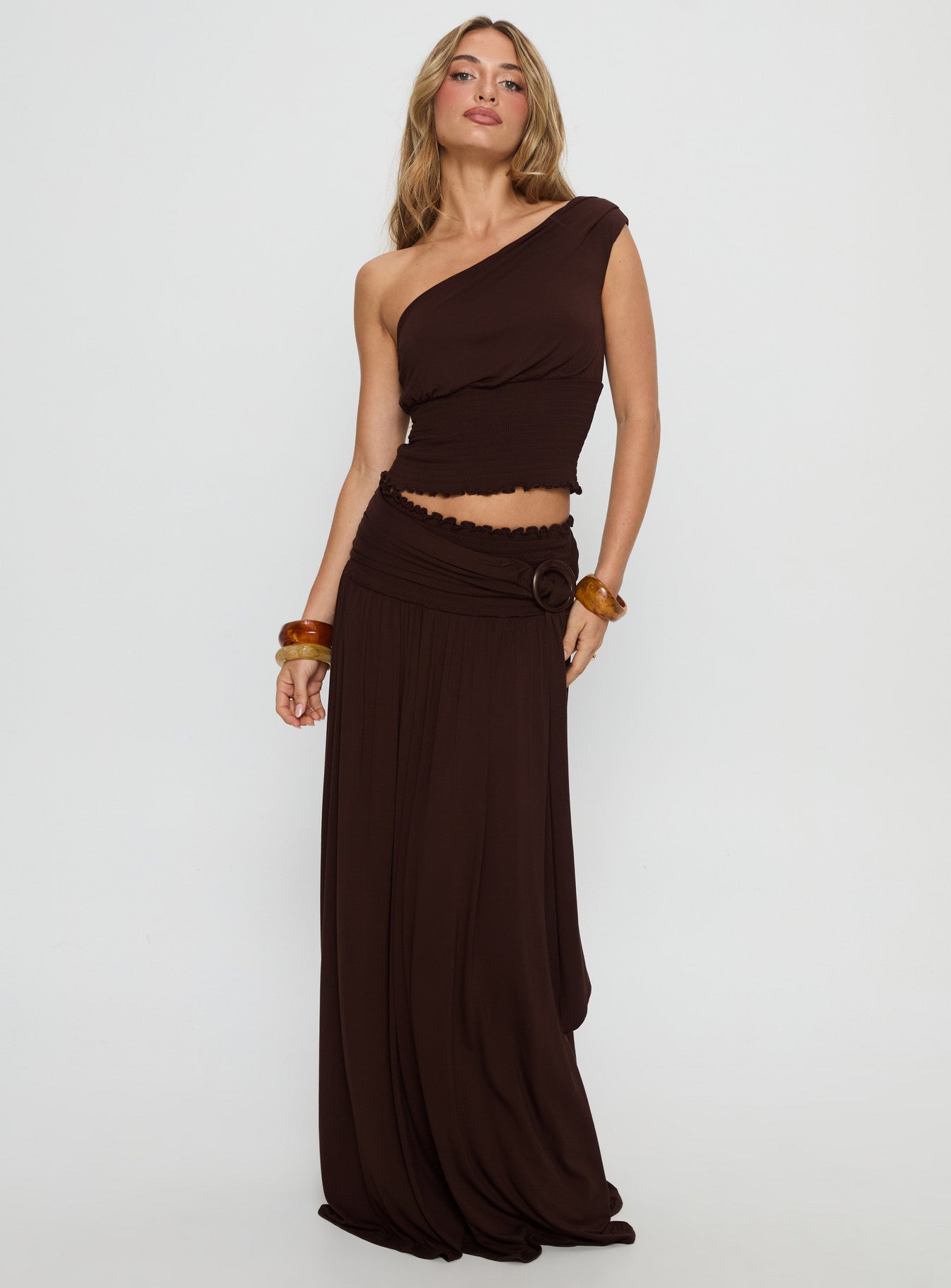 Alternative view of Full Orbit Shirred Maxi Skirt Chocolate Brown
