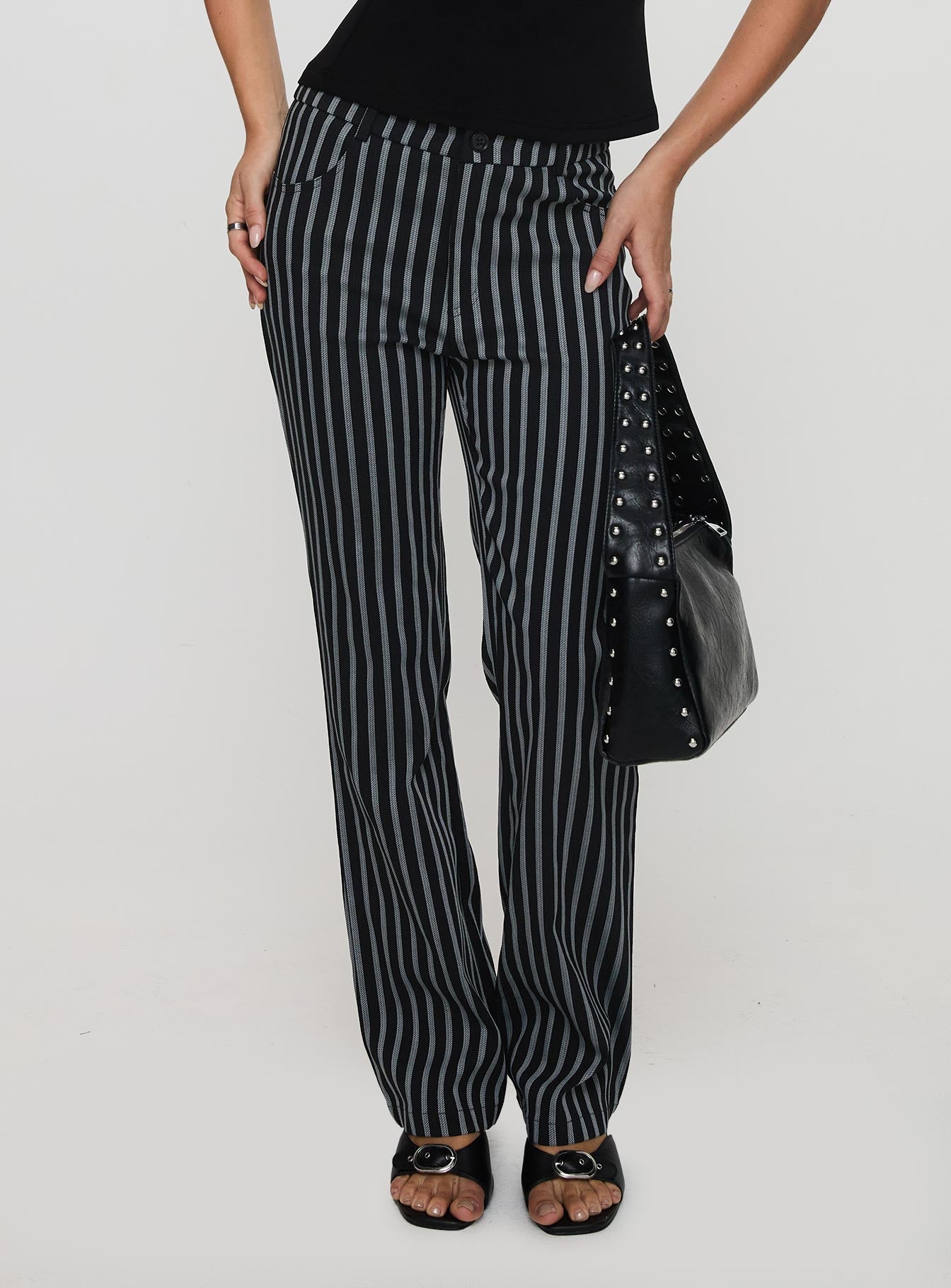 Alternative view of Allude Low Waist Pinstripe Pant Black