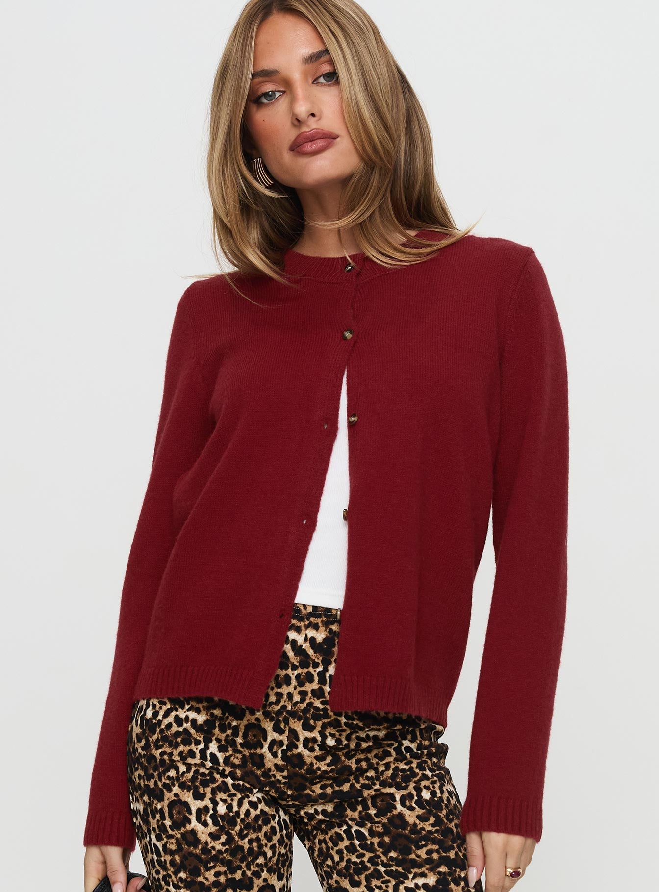 Alternative view of Arica Button Up Knit Cardigan Red
