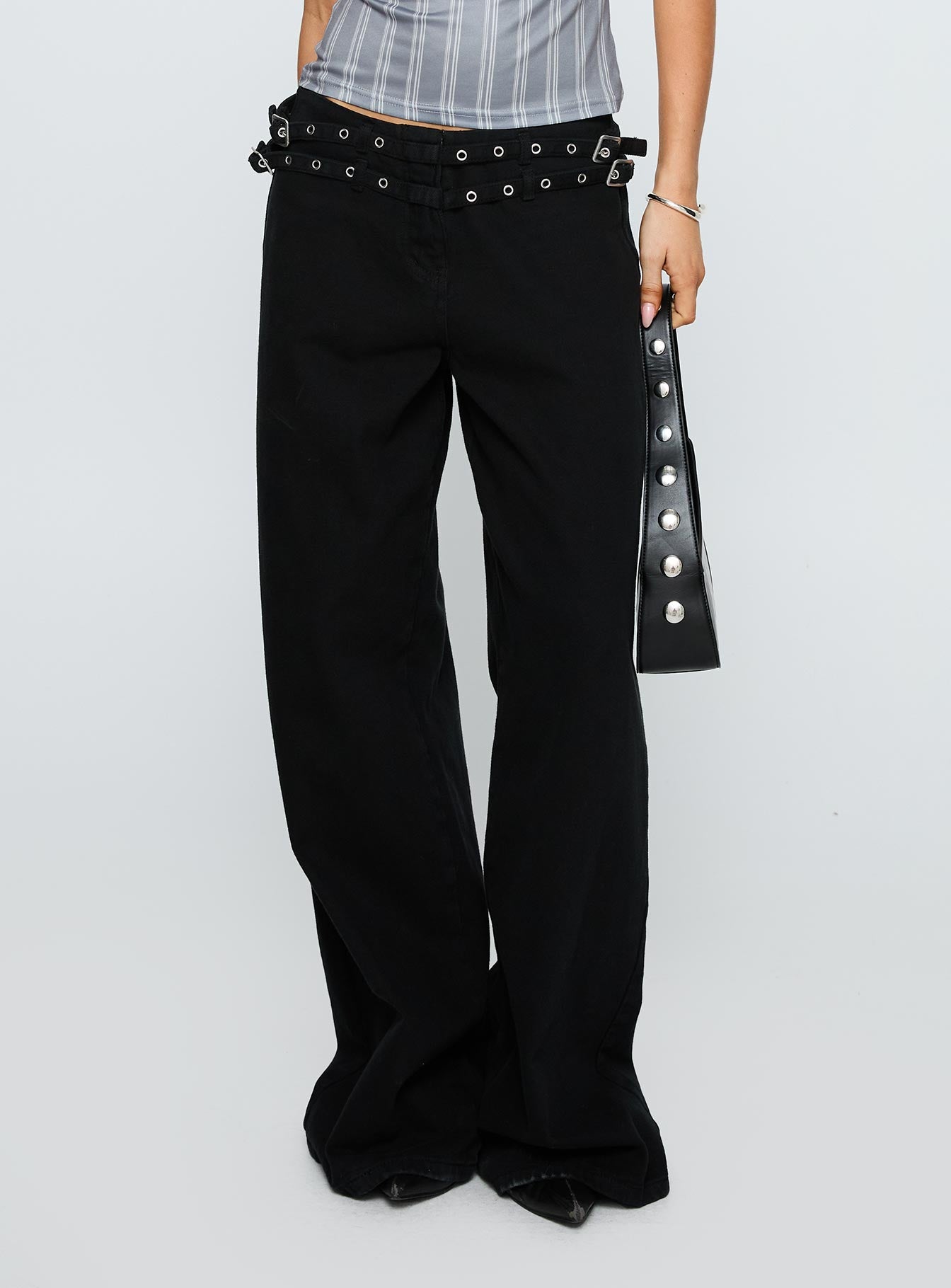 Alternative view of Baccarat Mid Rise Wide Leg Belted Jeans Black