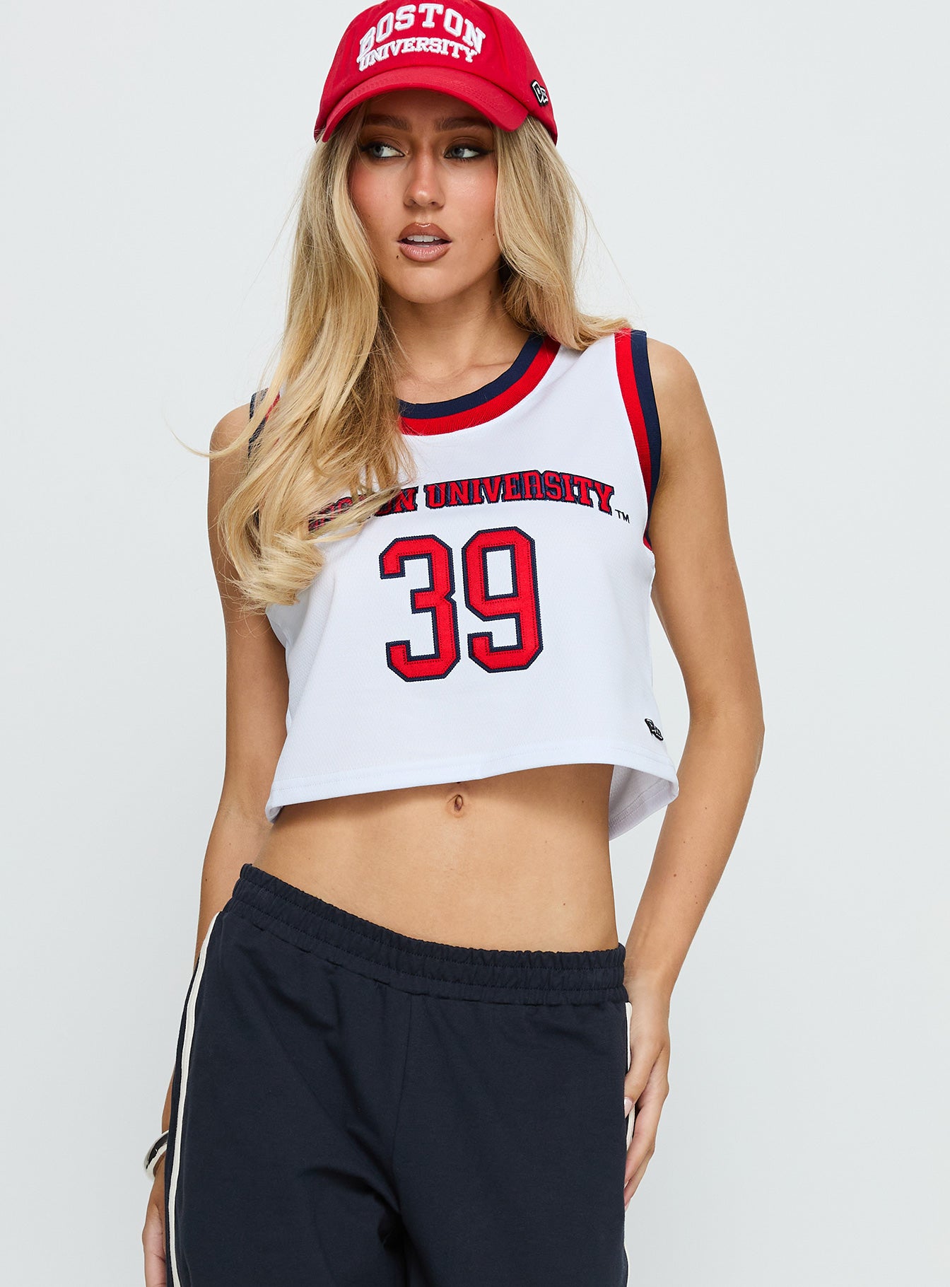 Alternative view of Bu Cropped Basketball Jersey Tank White