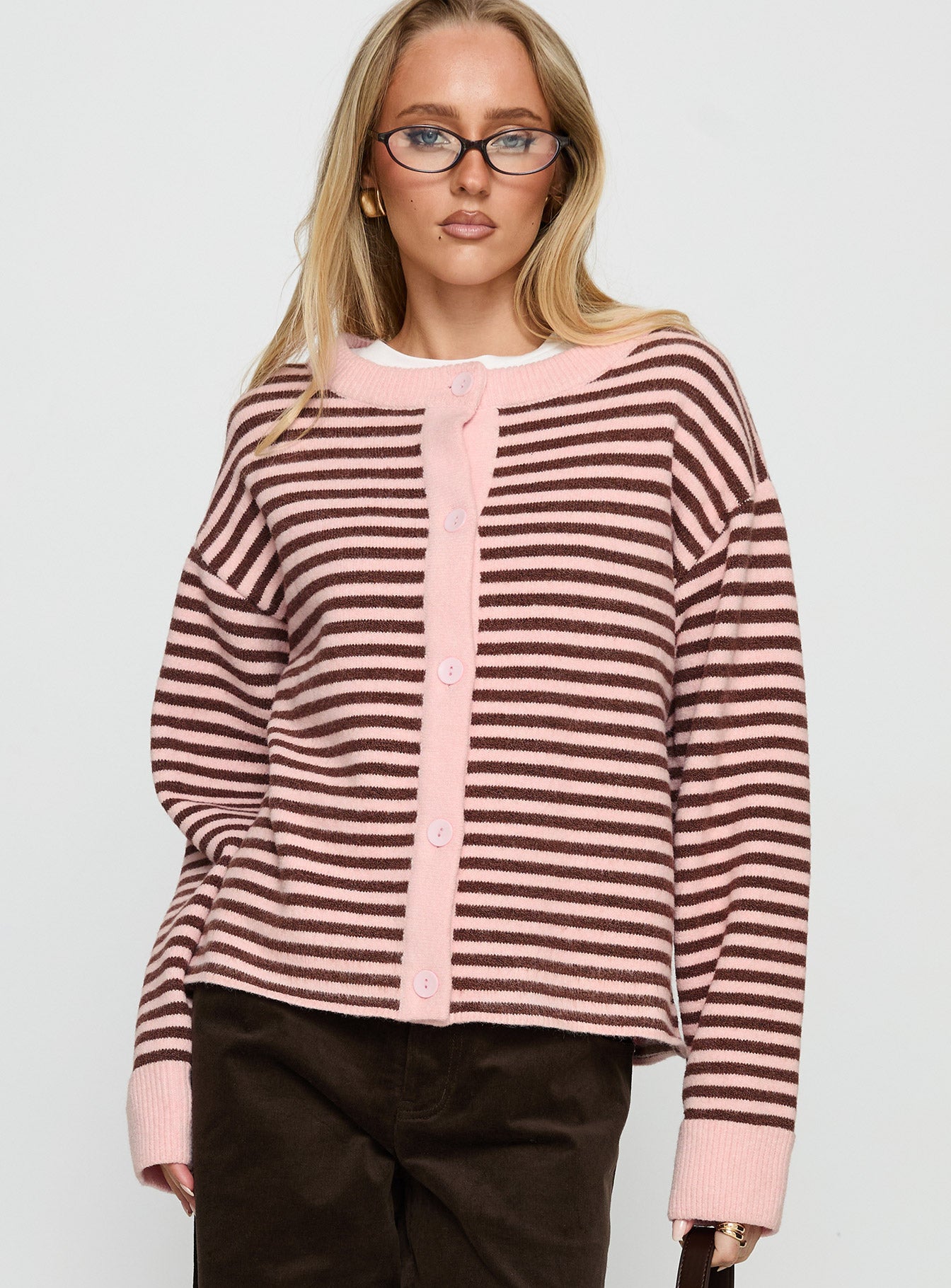 Alternative view of Darnelle Button Up Knit Cardigan Pink Stripe