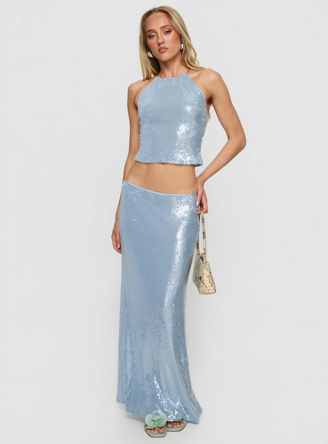 Alternative view of Emalia Sheer Sequin Maxi Skirt Blue