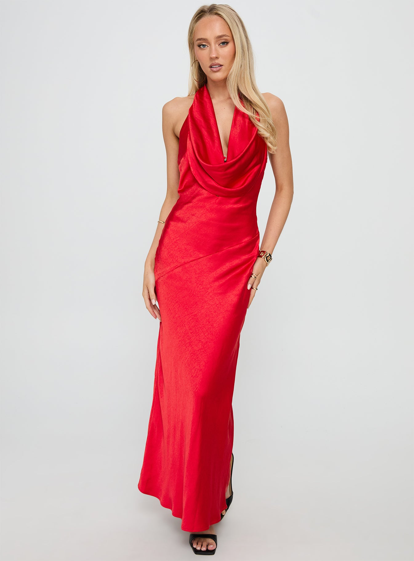 Alternative view of Big Deal Halter Maxi Dress Red