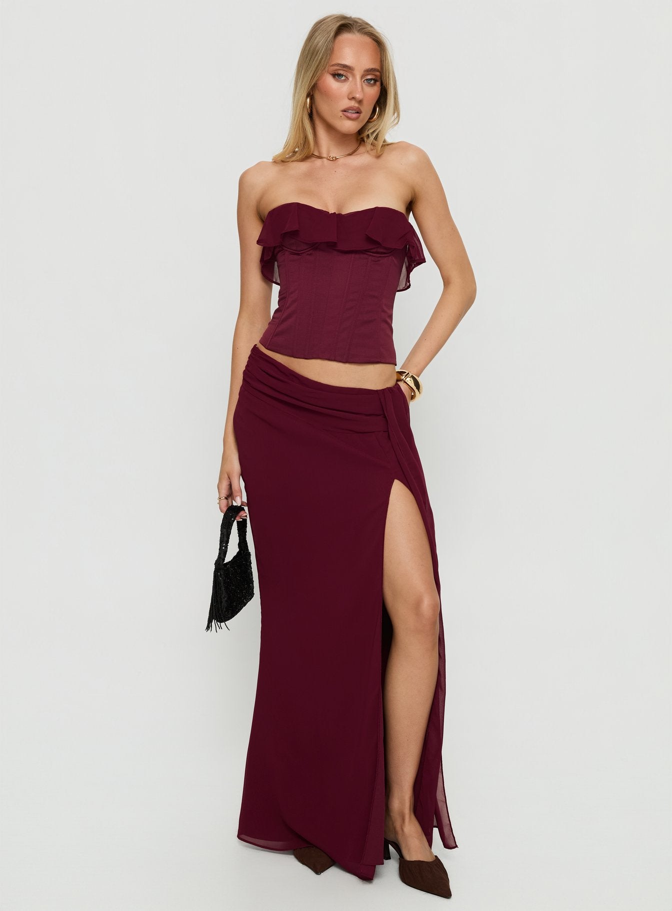 Alternative view of Hollian Draped Maxi Skirt Wine
