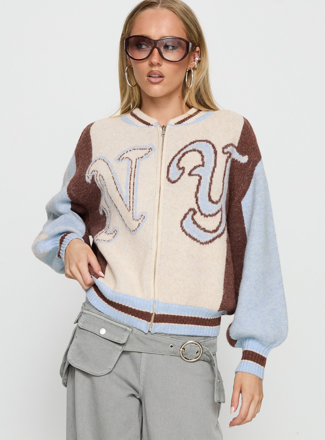 Alternative view of Brandyce Graphic Knit Jacket Blue / Chocolate