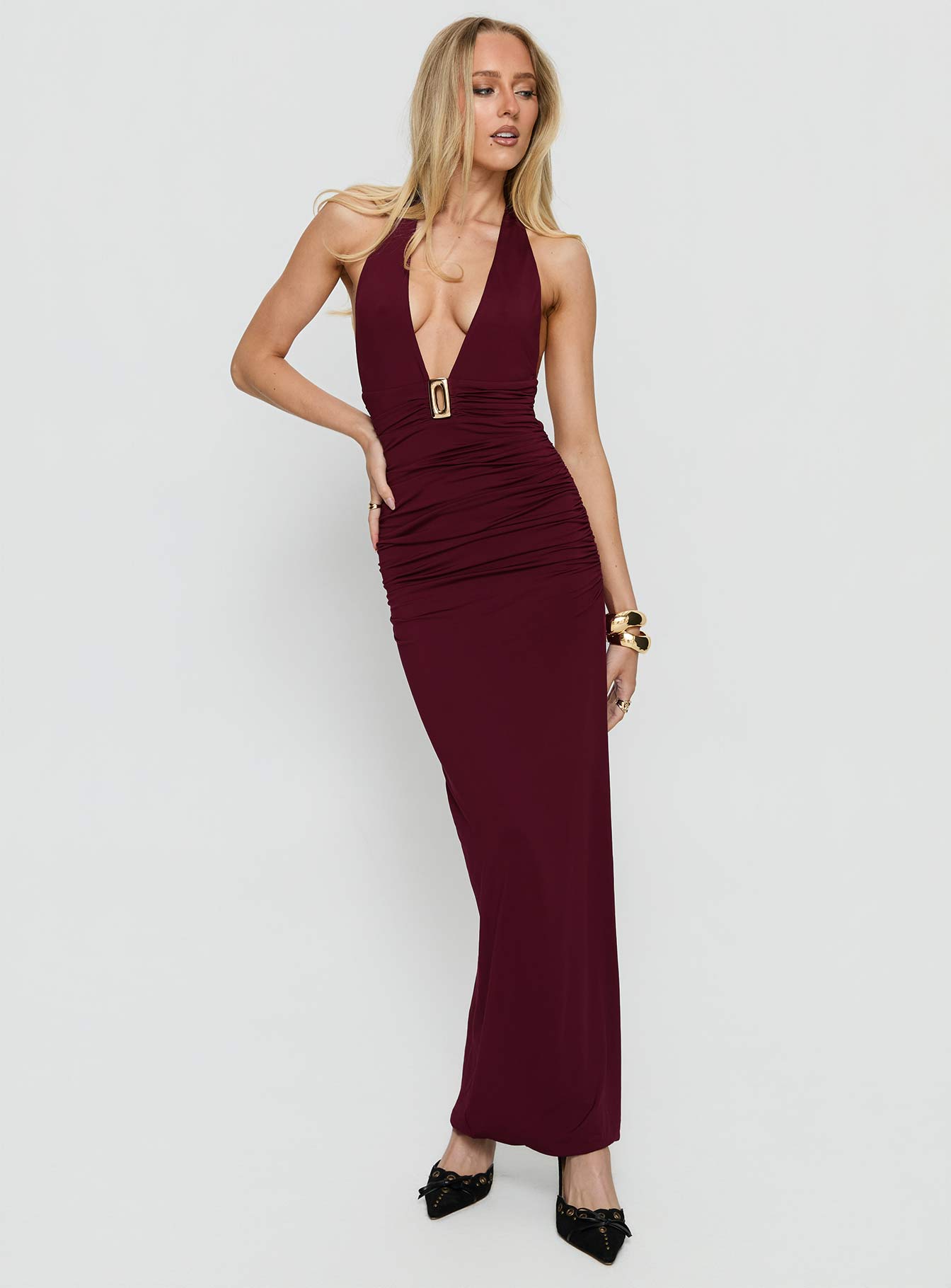Alternative view of Best In Show Halter Hardware Maxi Dress Burgundy