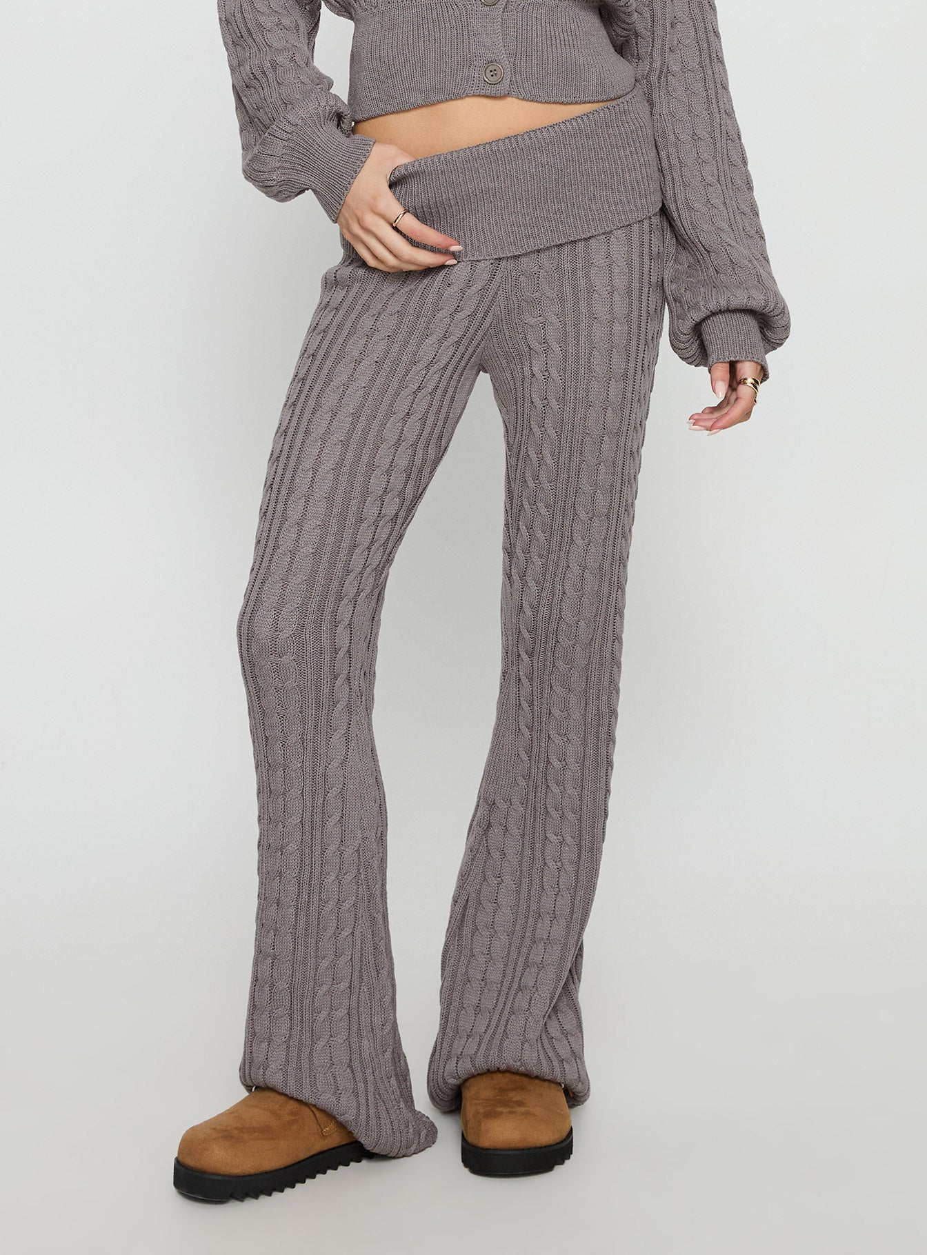 Alternative view of Baleigh Cable Knit Foldover Pants Grey