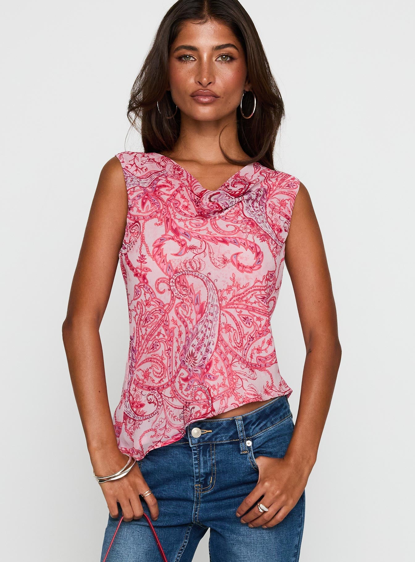 Alternative view of Blame The Rain Cowl Neck Top Pink Paisley