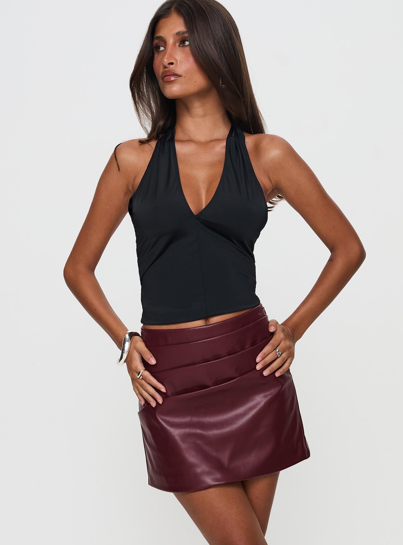 Alternative view of Kalilah Faux Leather Mini Skirt Red