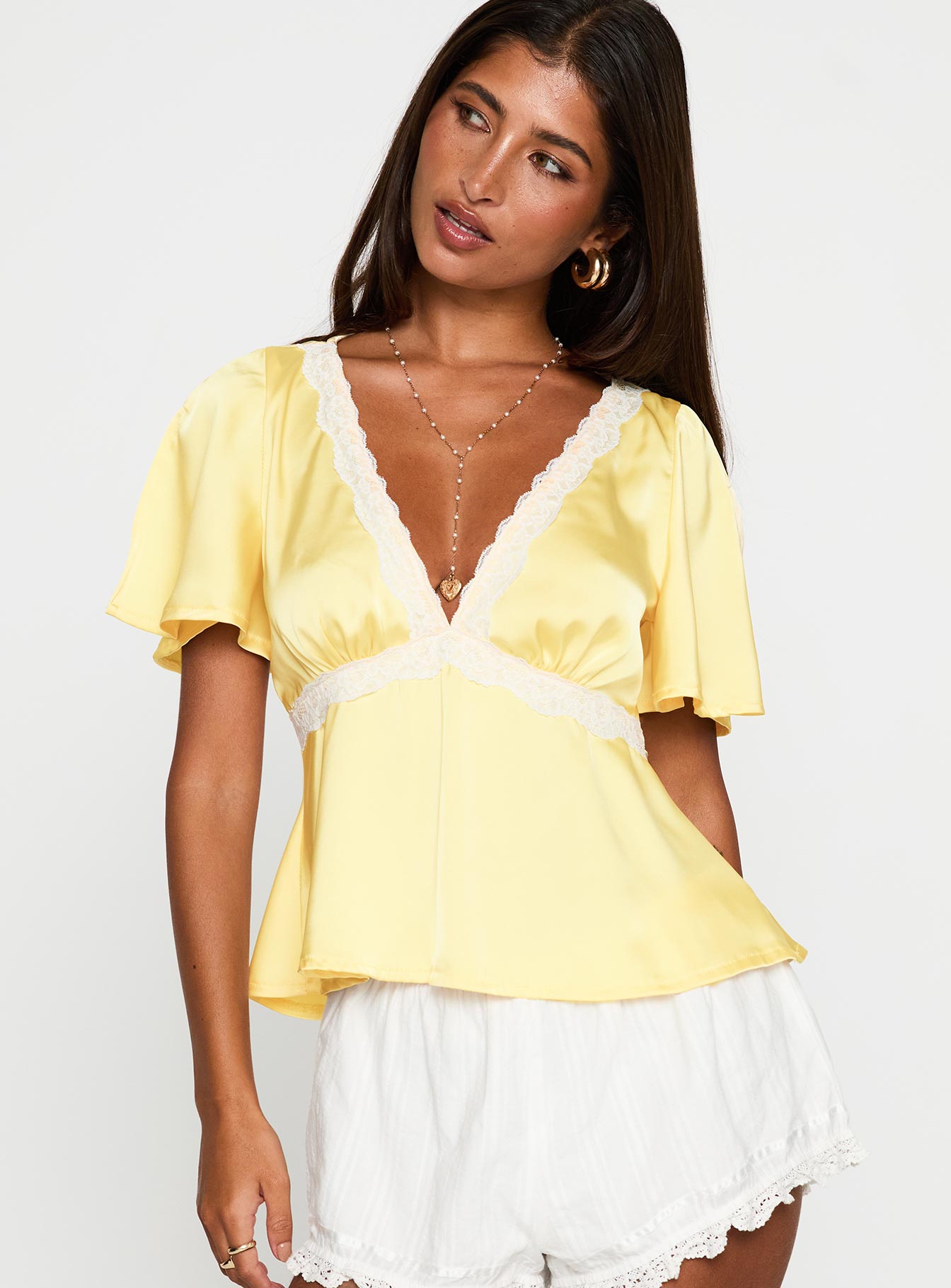 Alternative view of For The Summer Lace Trim Top Yellow