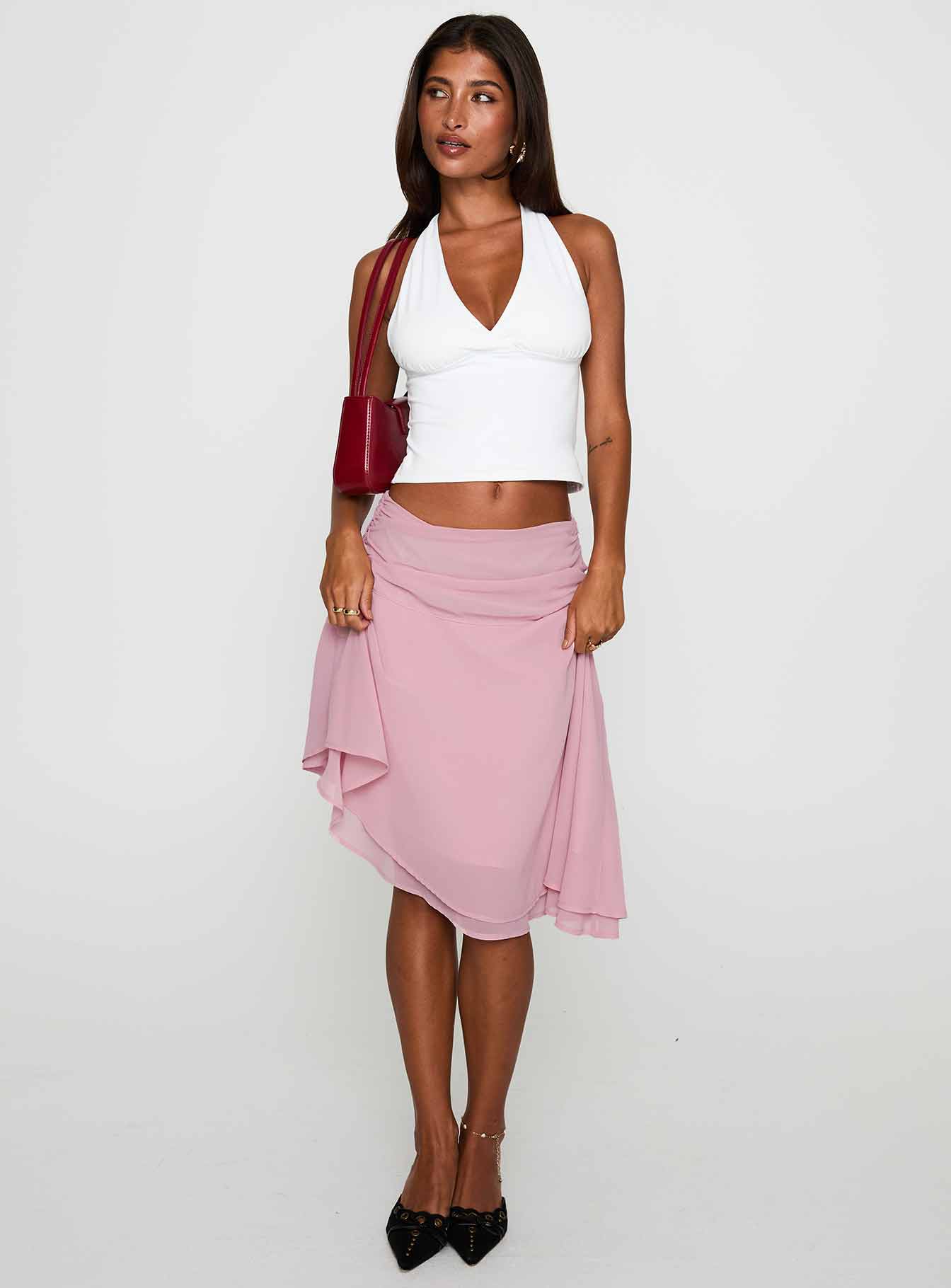 Alternative view of Evanescence Asymmetrical Midi Skirt Pastel Pink