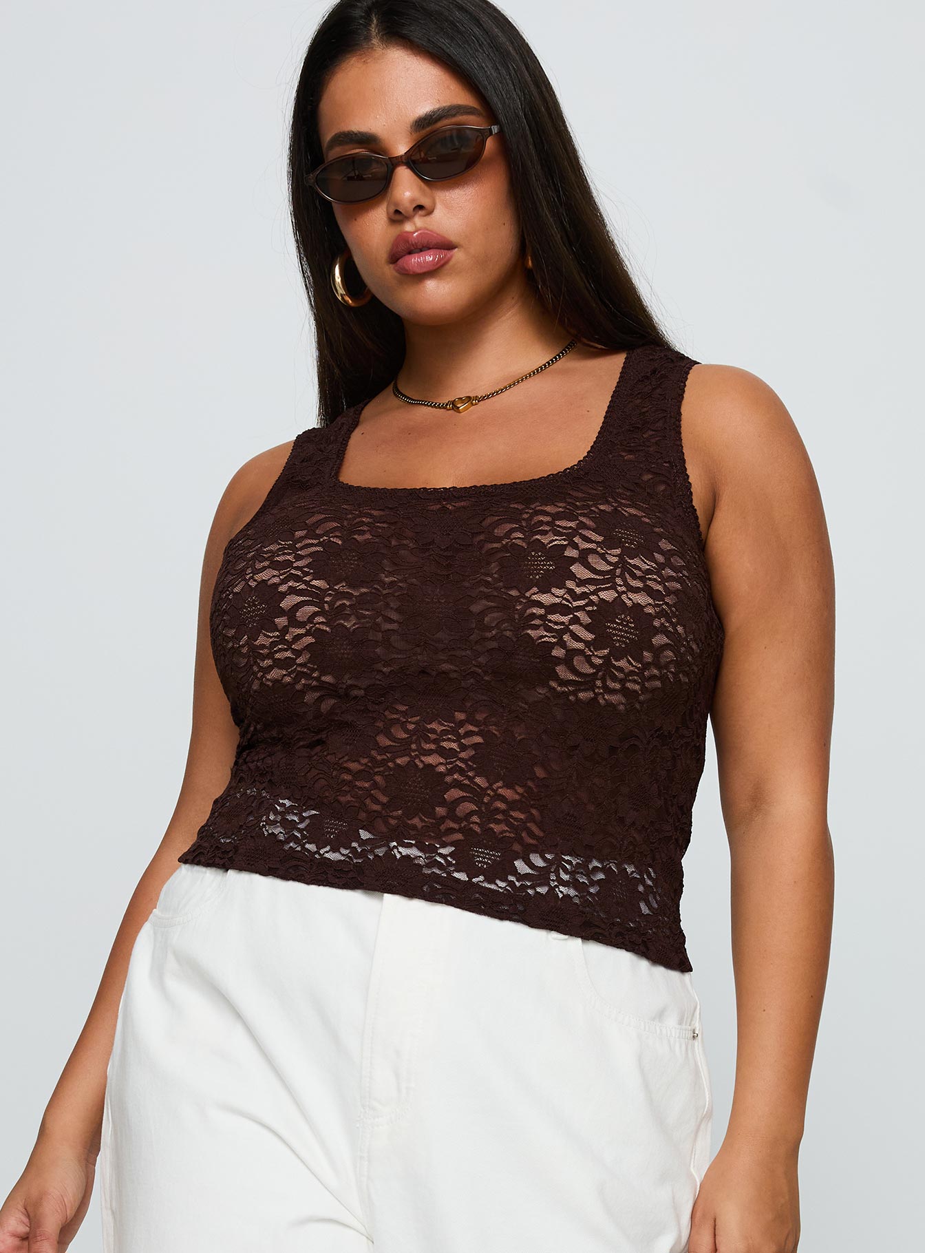 Alternative view of Bennington Lace Top Brown Curve