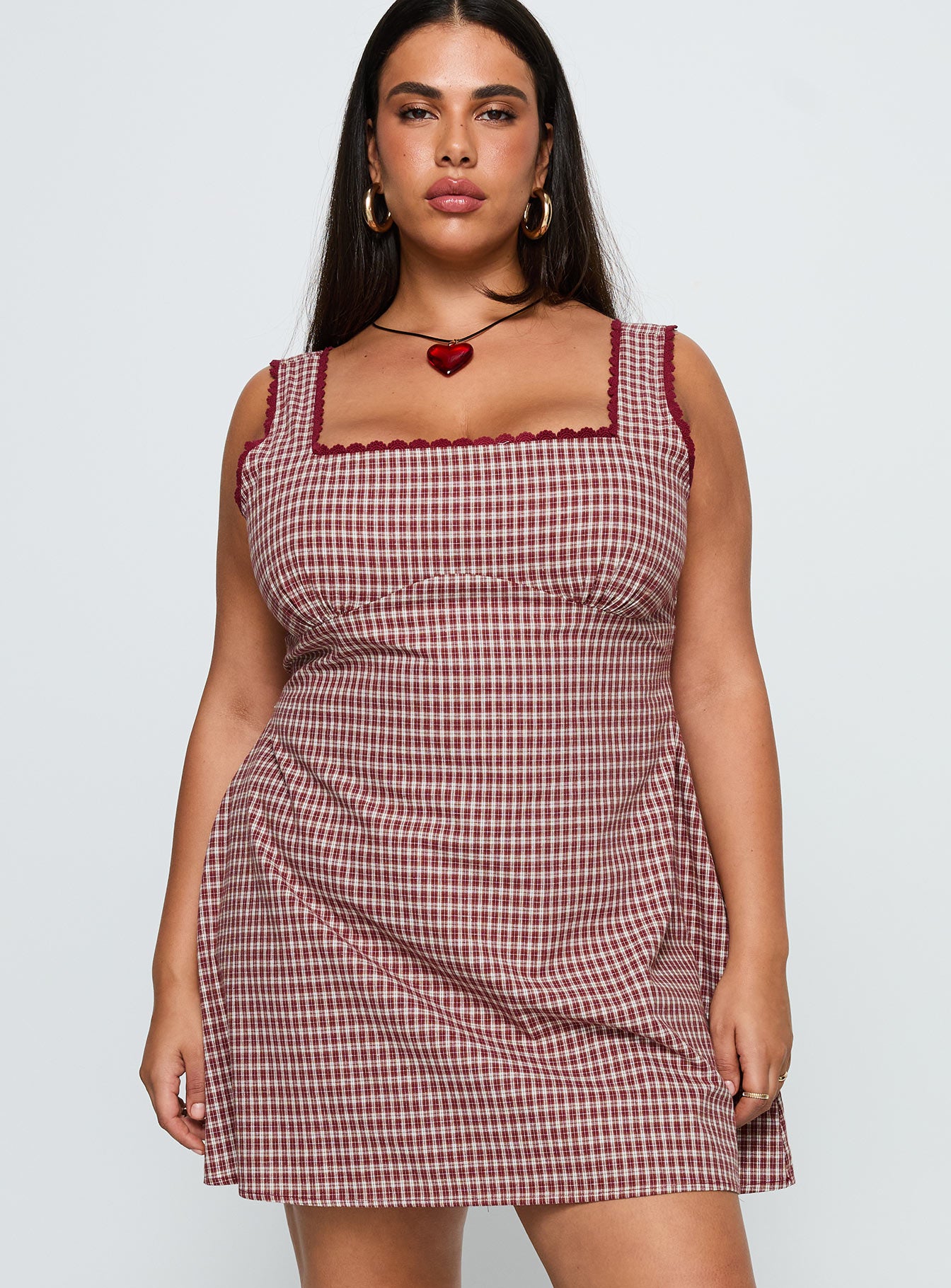 Alternative view of Dasha Mini Dress Red Check Curve