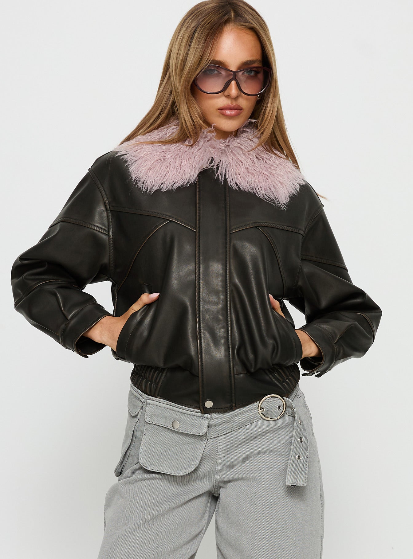 Alternative view of Brittanni Fluffy Collar Jacket Brown / Pink