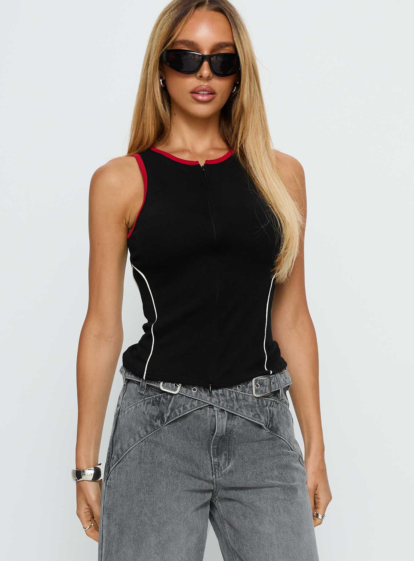 Alternative view of Alyna Zip Through Knit Top Black