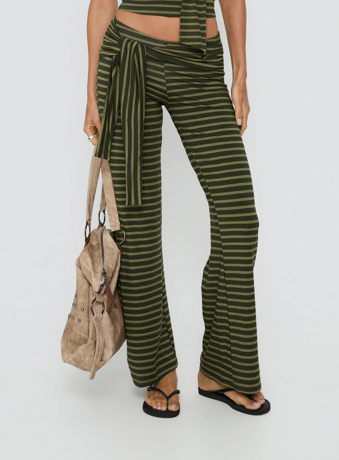 Alternative view of Esata Tie Detail Pants Green Stripe