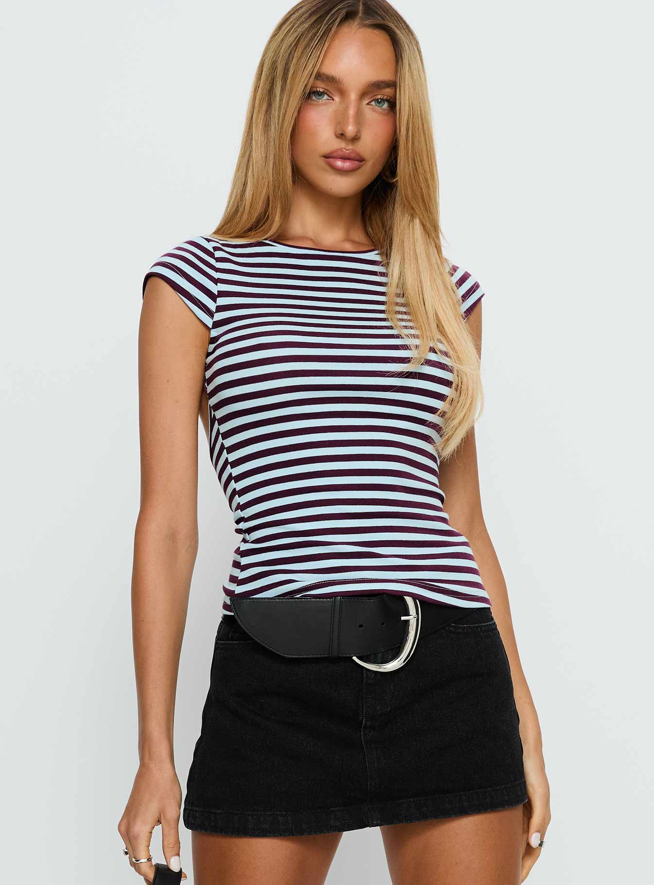 Alternative view of Drives Me Crazy Backless Top Blue Stripe