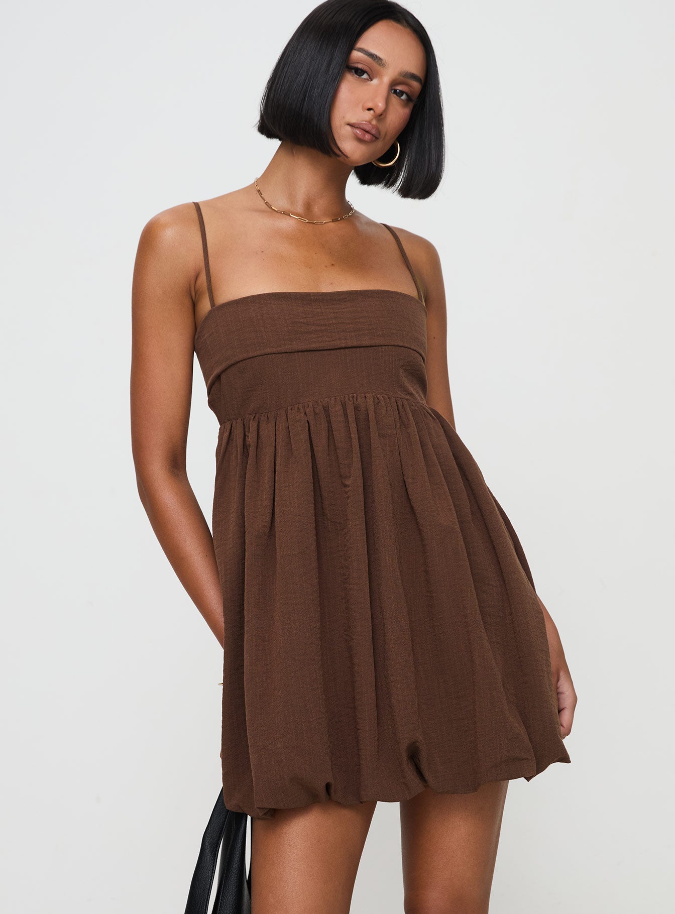 Alternative view of Layken Bubble Hem Mini Dress Chocolate Tall