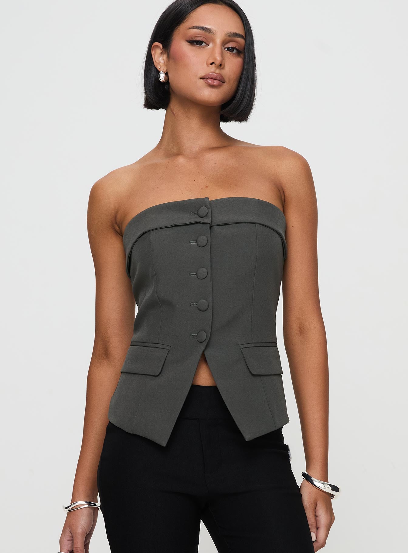 Alternative view of Change It Up Strapless Top Grey