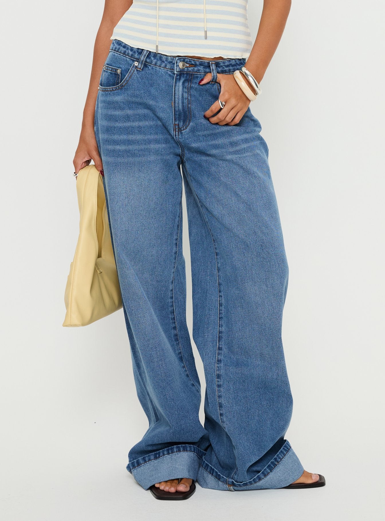 Alternative view of Jacobie Mid Rise Wide Leg Jeans Mid Blue Wash