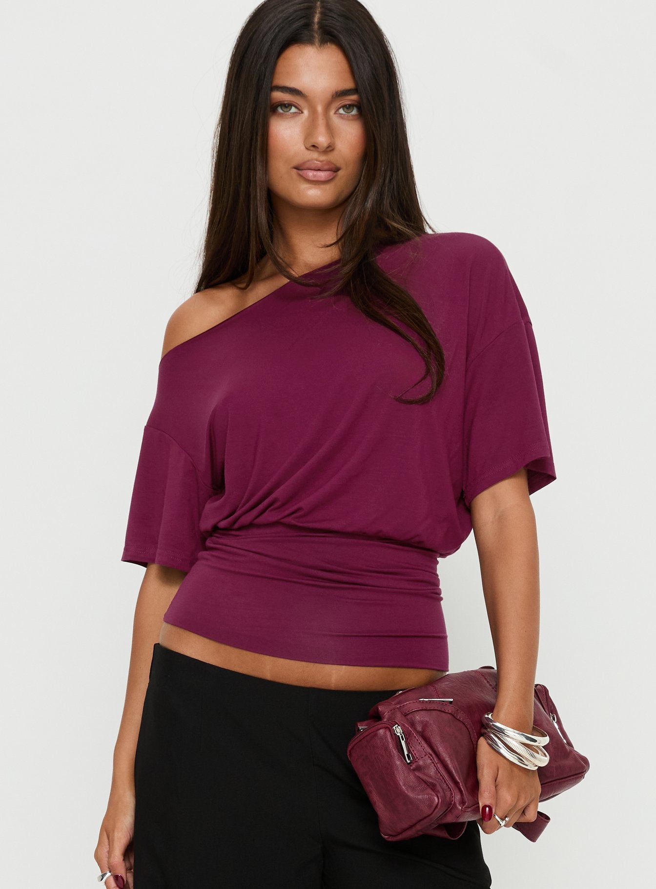 Alternative view of Ashlinn Off Shoulder Drapey Top Cherry Lacquer