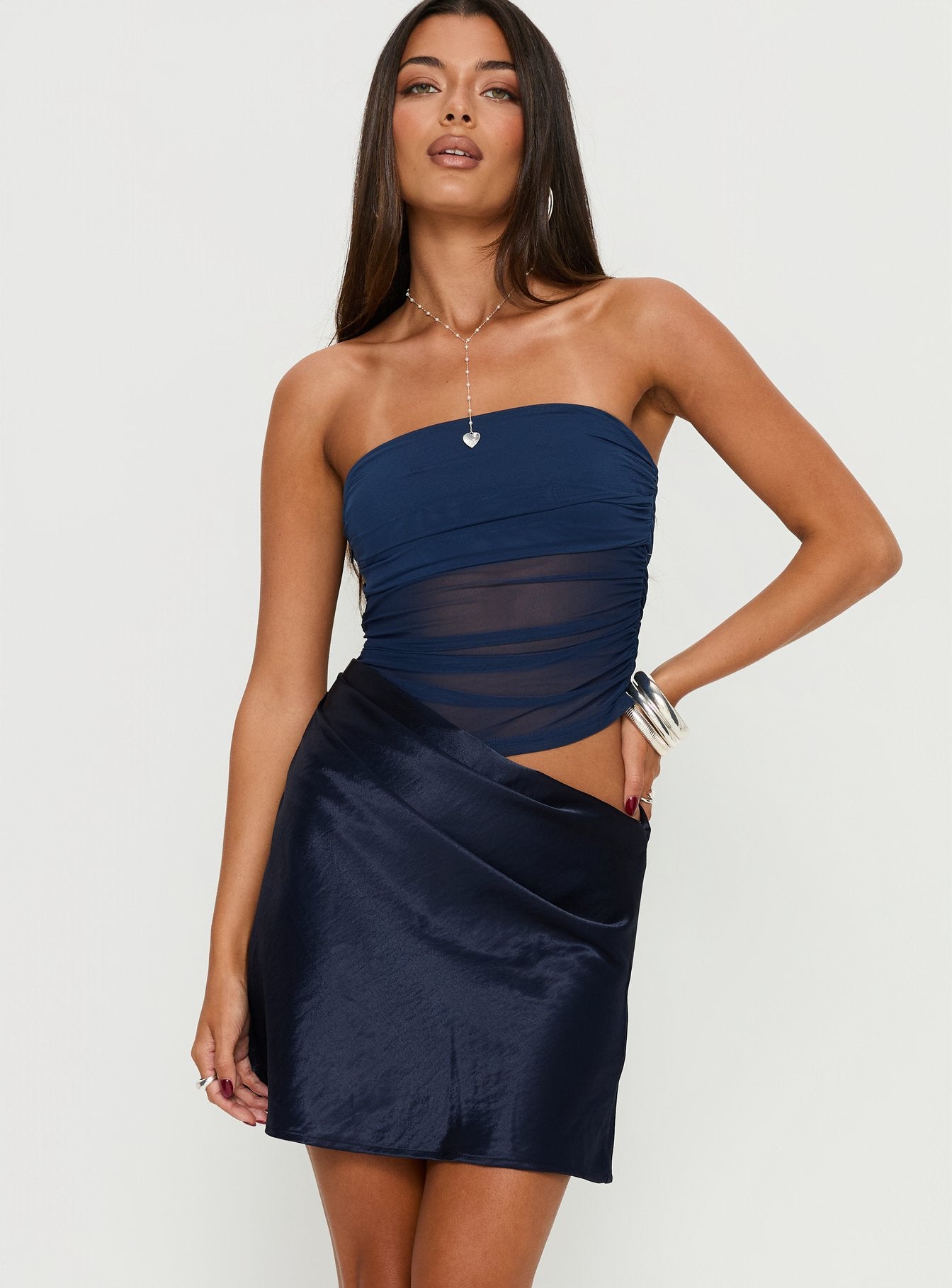 Alternative view of Elemental Strapless Mesh Mini Dress Navy