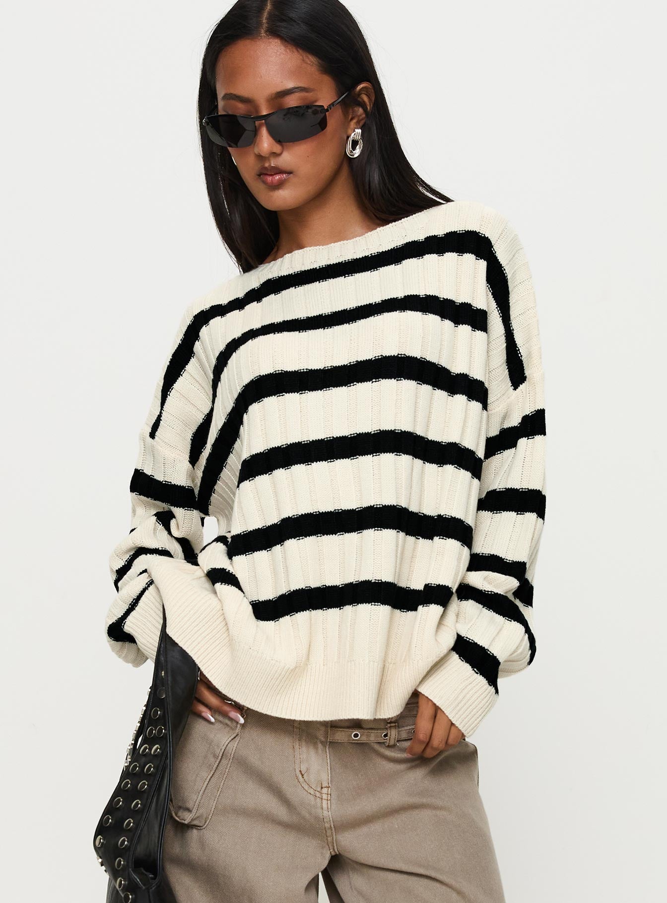 Alternative view of Elenita Wide Neck Knit Sweater Black / White