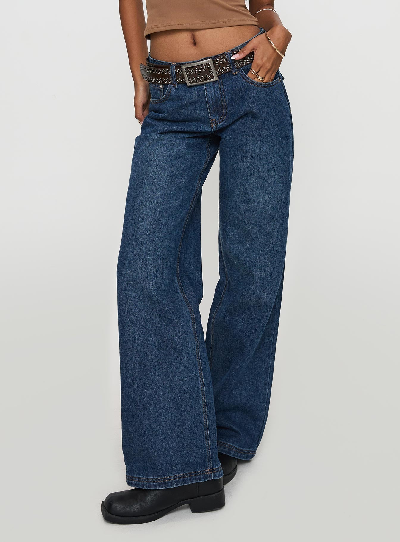 Everlong Mid Rise Wide Leg Jeans Dark Blue Wash - Image 2