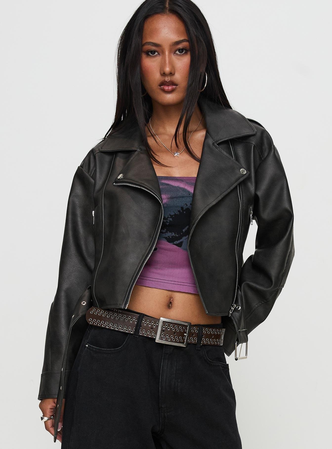 Face The Wind Faux Leather Jacket Grey - Image 7