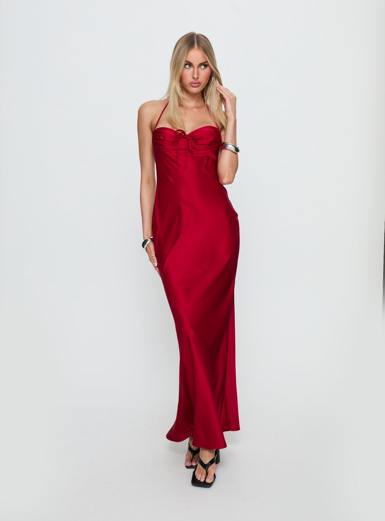 Alternative view of Costella Halter Satin Maxi Dress Red