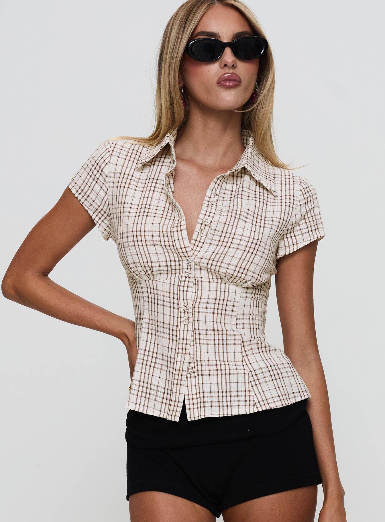 Alternative view of Cottesloe Blouse Top Brown Check