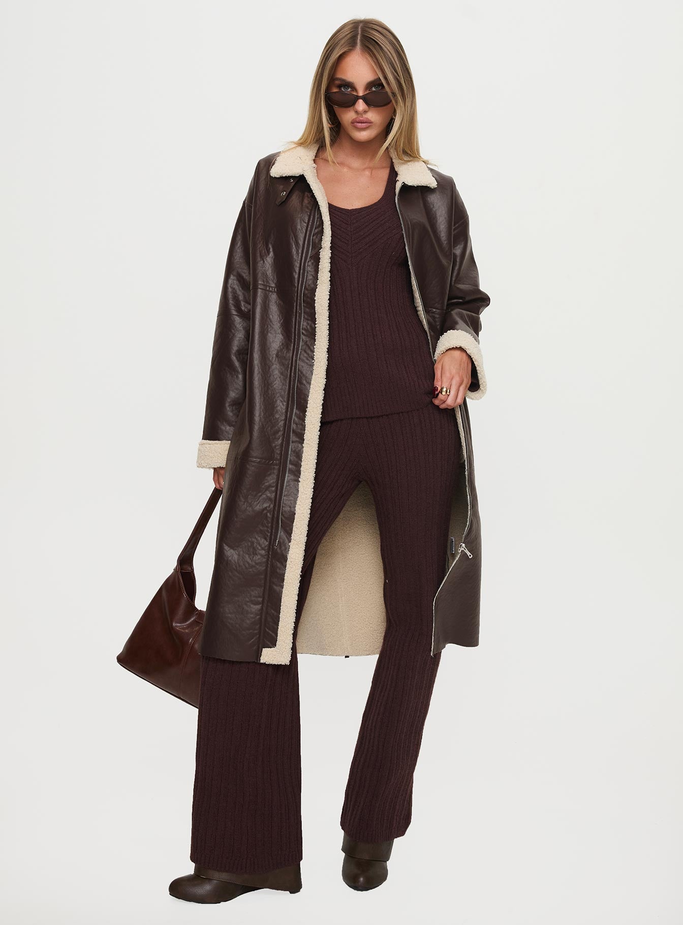 Alternative view of Ammelia Shearling Long-Line Jacket Brown