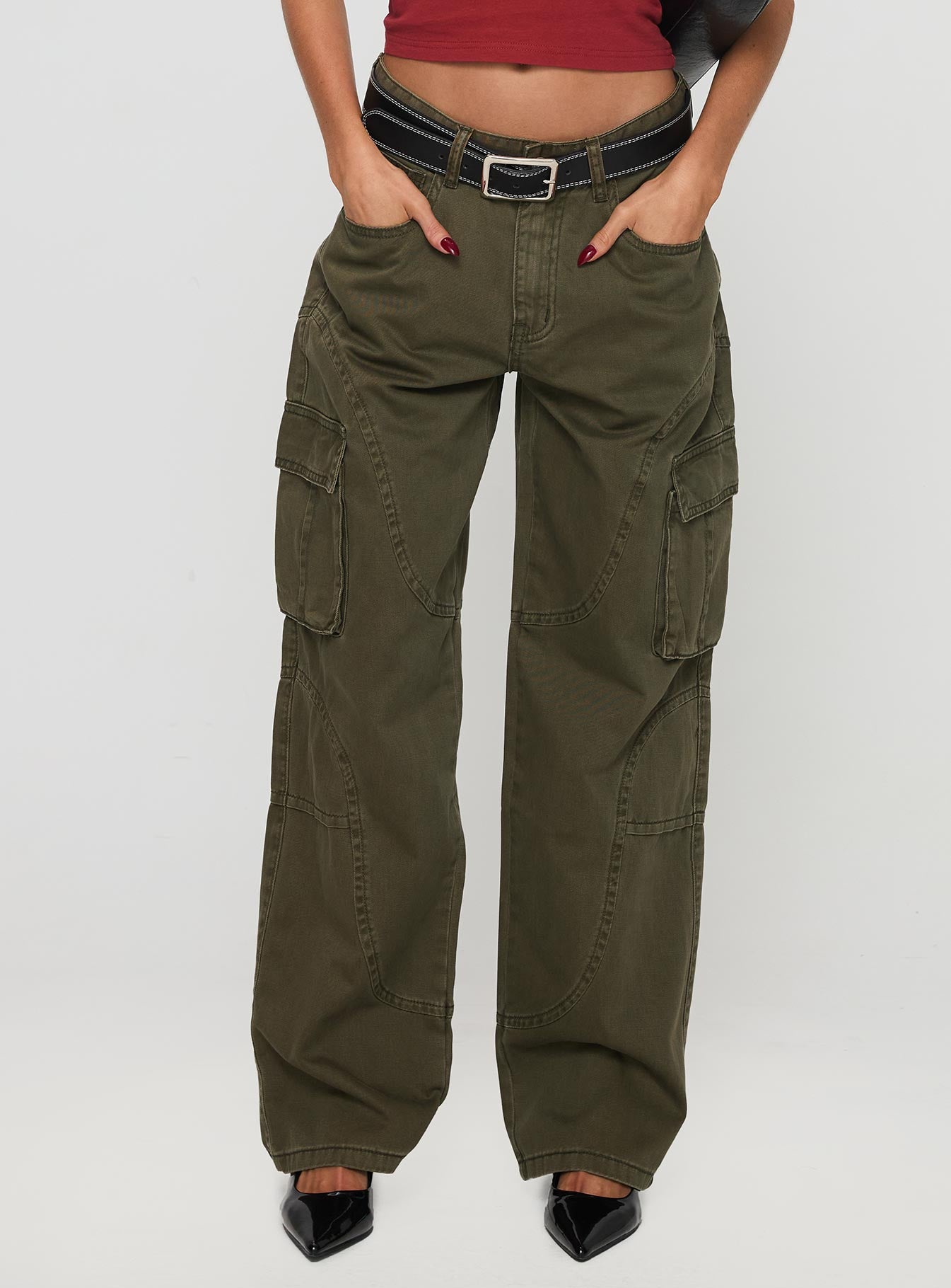 Alternative view of Ahstin Mid Rise Straight Leg Cargo Jeans Green