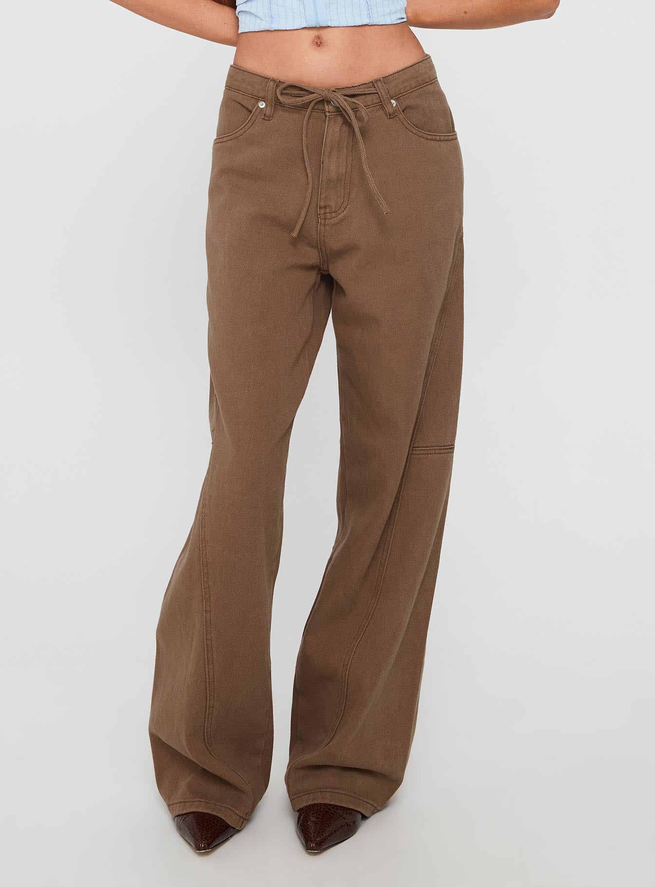 Alternative view of Bruiser Tie Waist Mid Rise Wide Leg Jeans Brown
