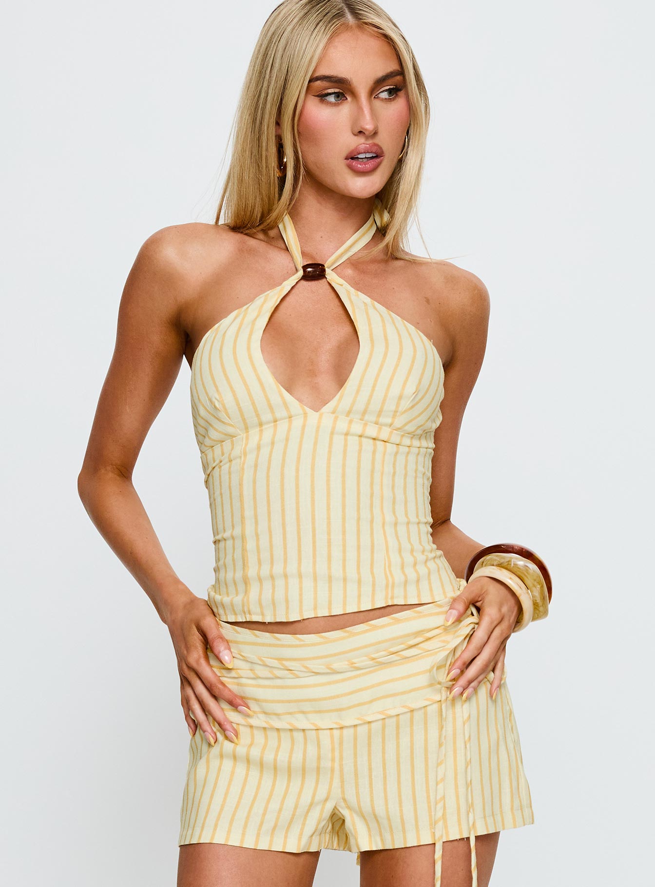 Alternative view of Electric Night Halter Tie Back Top Yellow Stripe