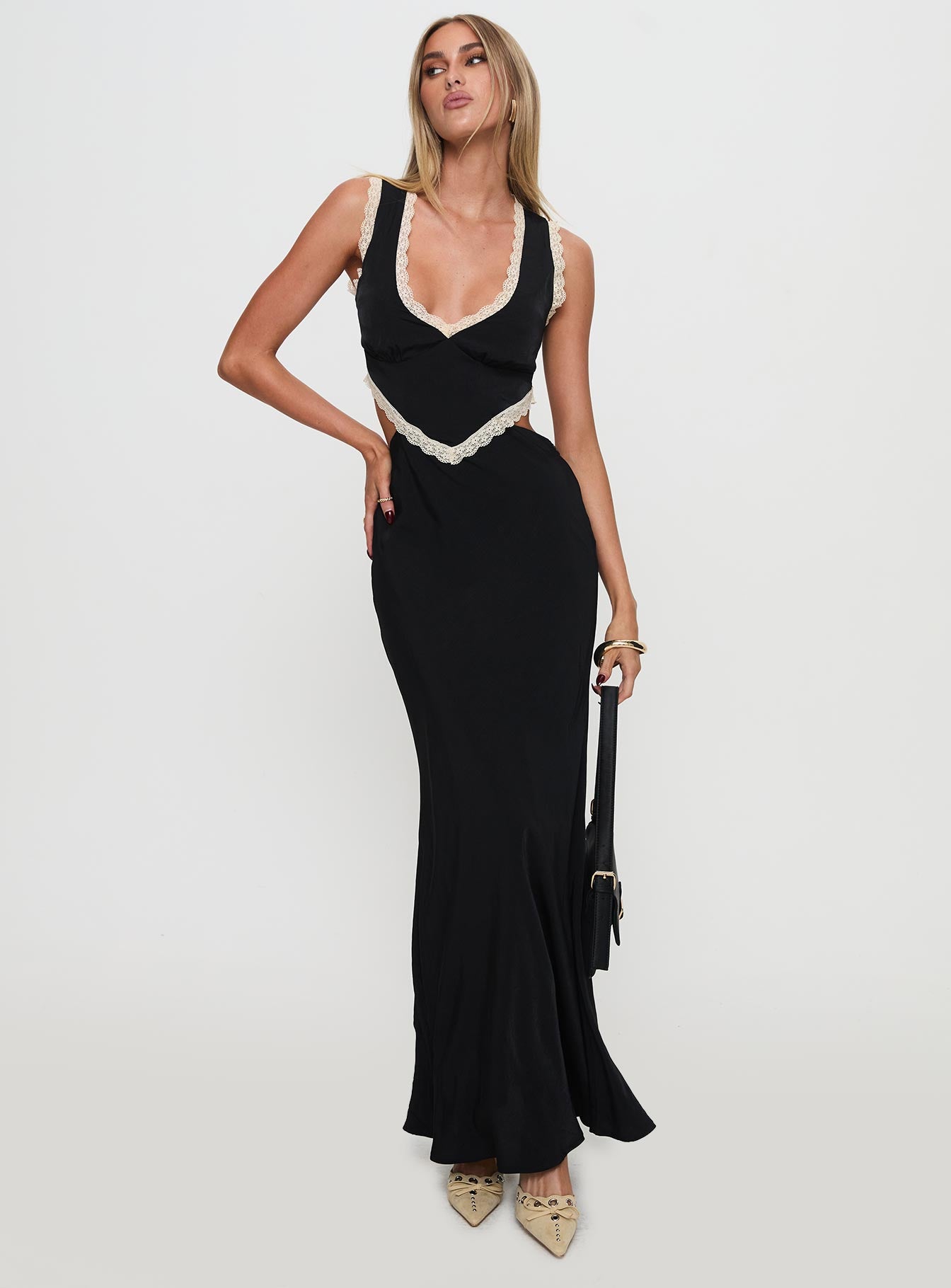 Alternative view of Keila Lace Trim Maxi Dress Black / Cream