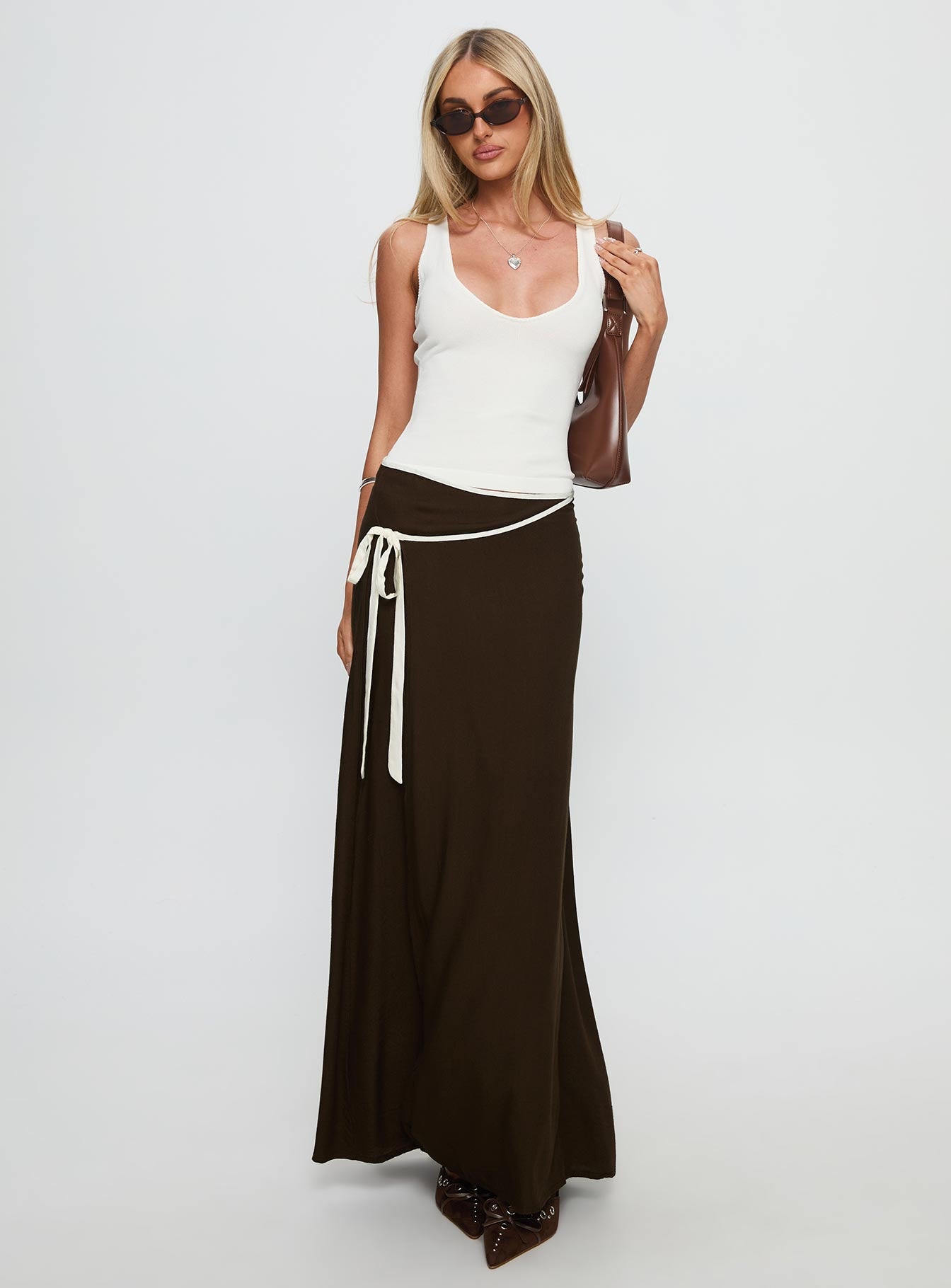 Alternative view of Keirah Contrast Wrap Maxi Skirt Chocolate / White