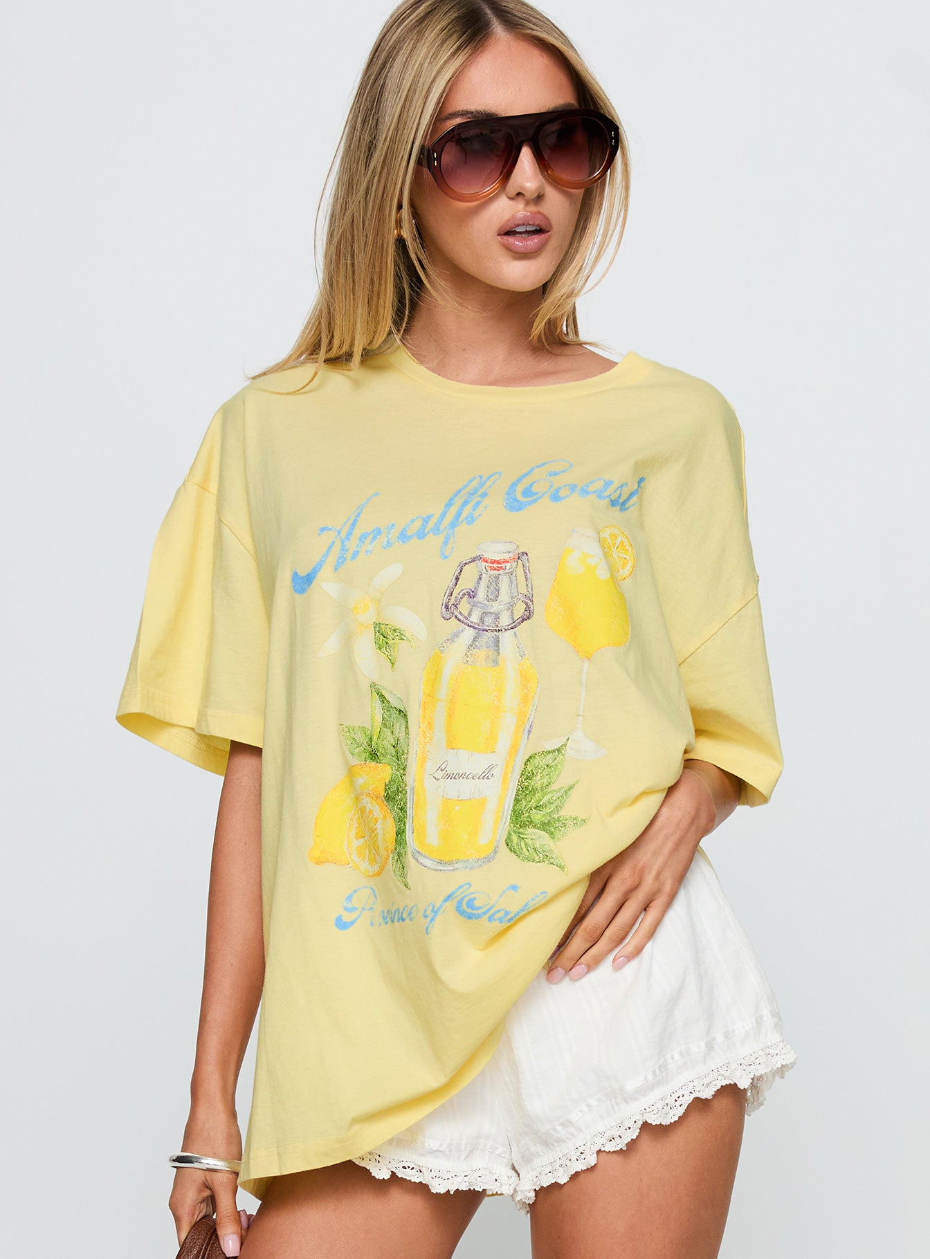 Alternative view of Amalfi Coast Oversized Graphic Tee Pastel Yellow