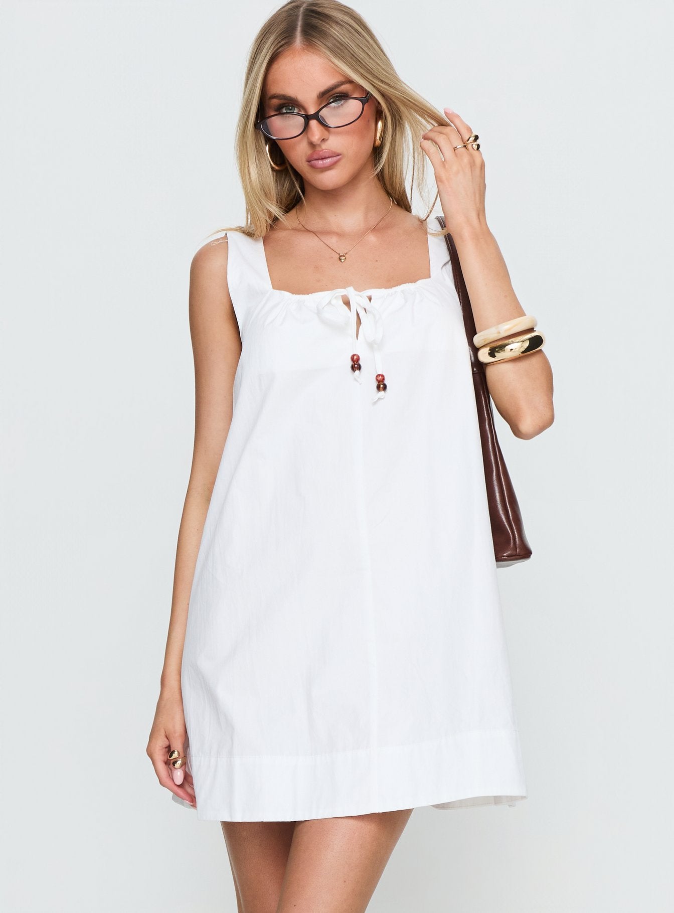 Alternative view of Barbel Square Neck Tie Detail Mini Dress White