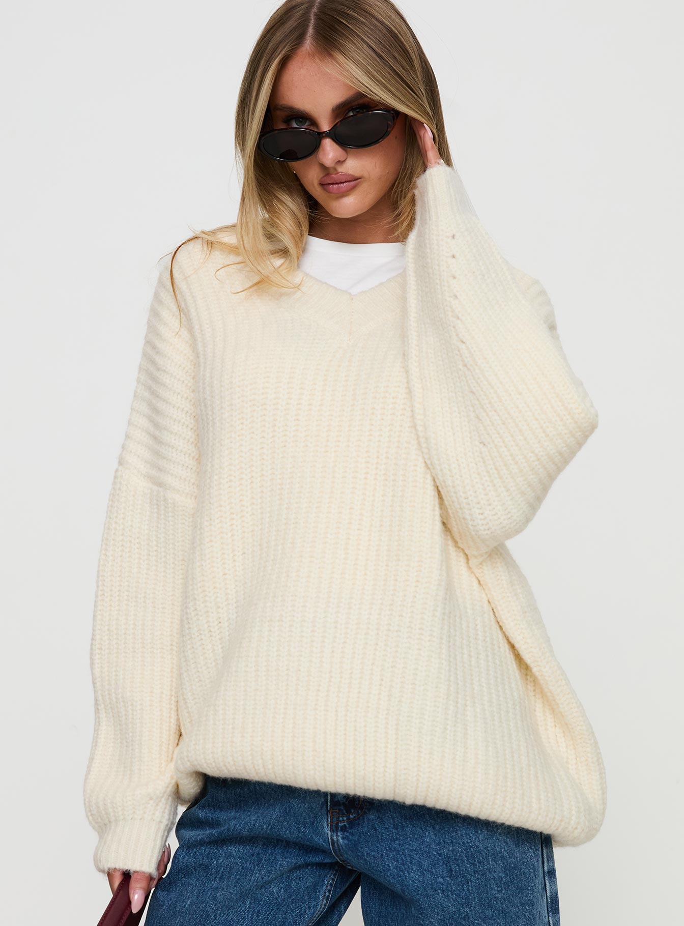 Alternative view of Have It All V Neck Knit Sweater Cream