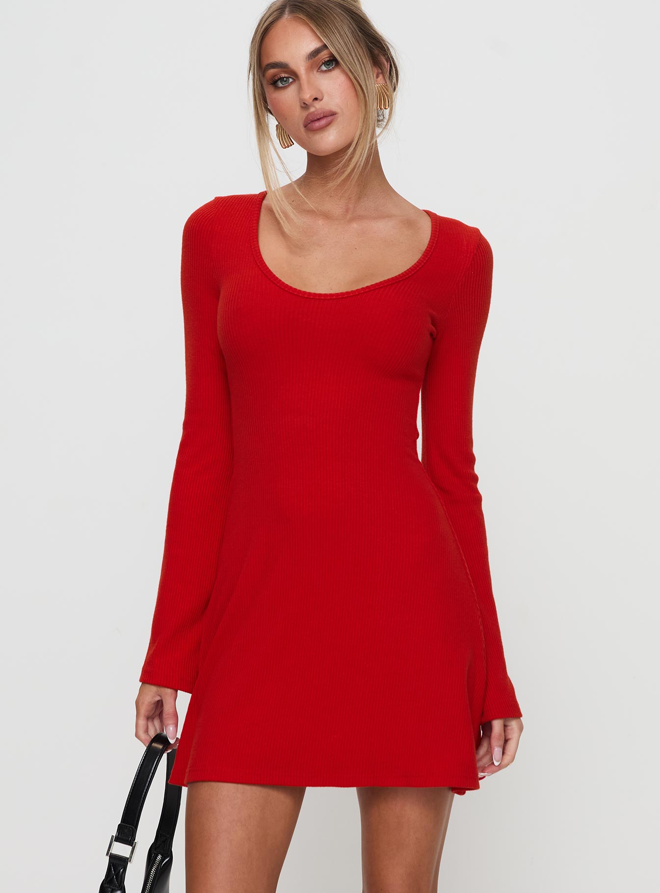 Alternative view of Best Interest Long Sleeve Mini Dress Red