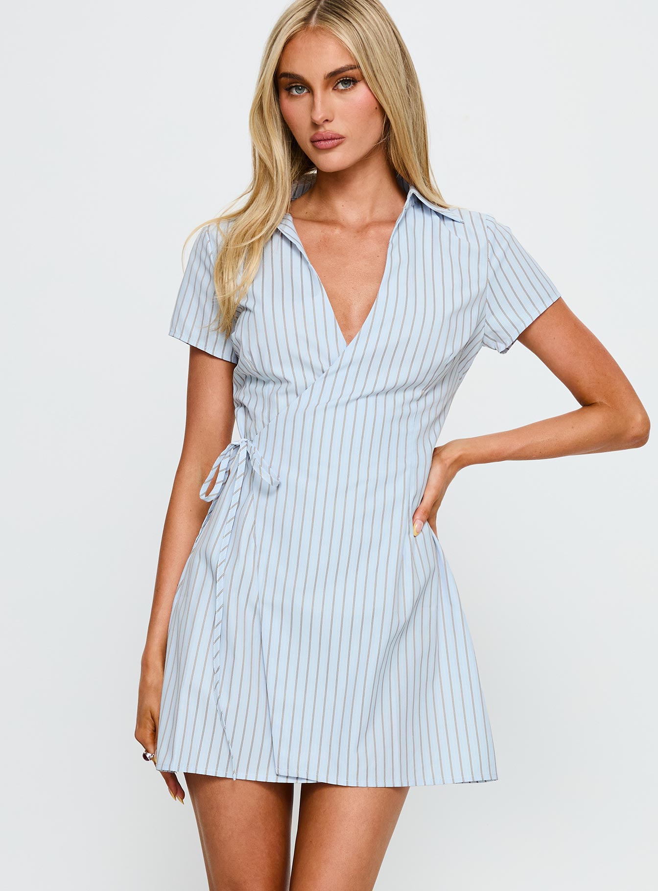 Alternative view of Amarita Wrap Collared Mini Dress Blue Stripe
