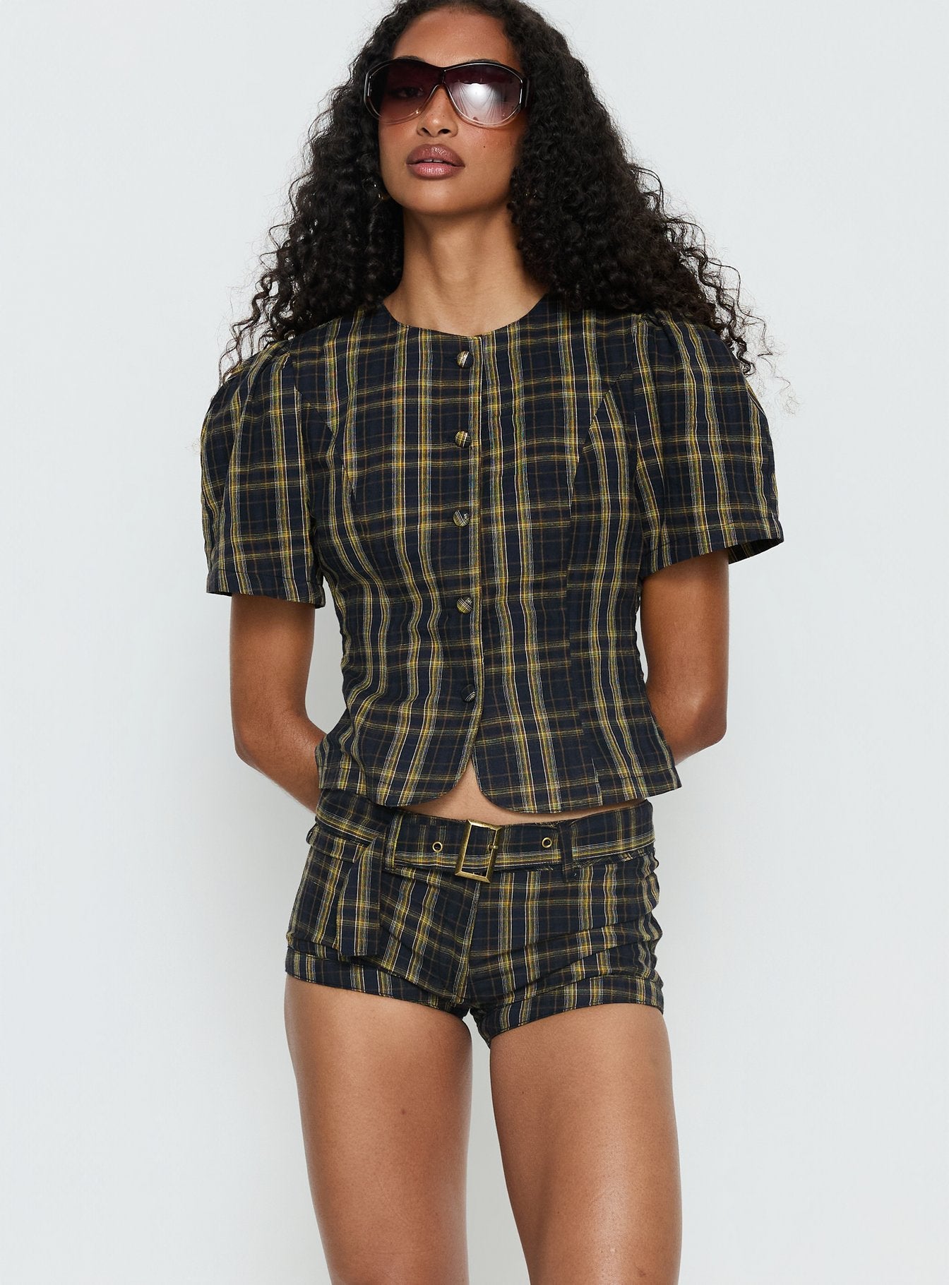 Afterglow Mini Short Navy / Lemon Plaid - Image 7