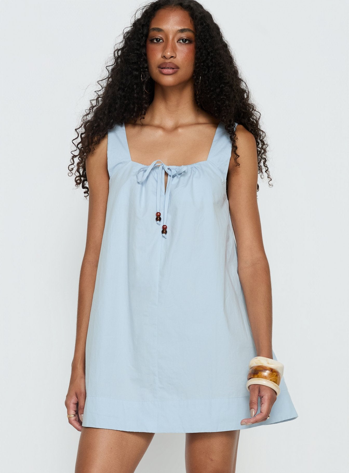 Alternative view of Barbel Square Neck Tie Detail Mini Dress Blue