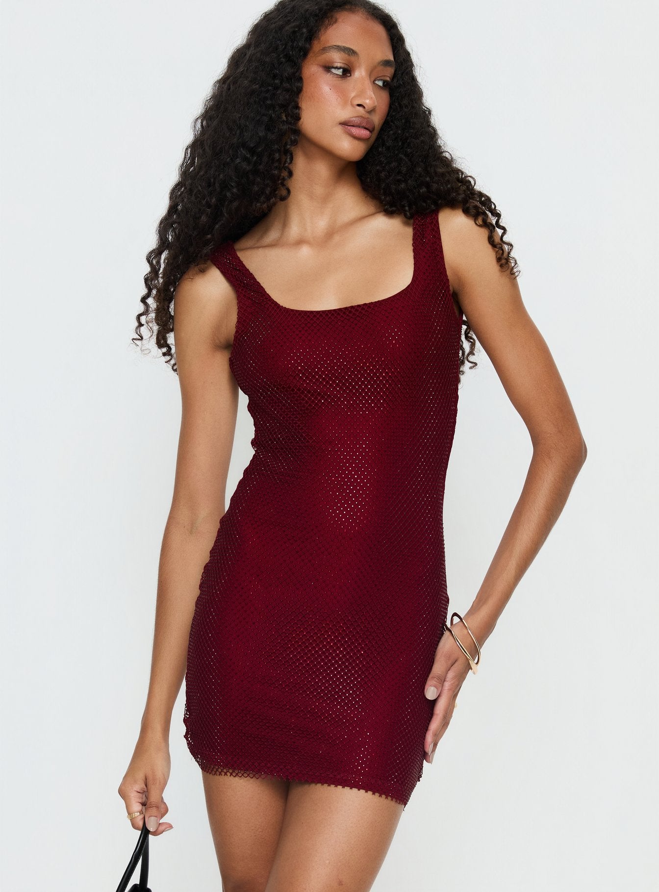 Epiphanies Net Mini Dress Burgundy - Image 2