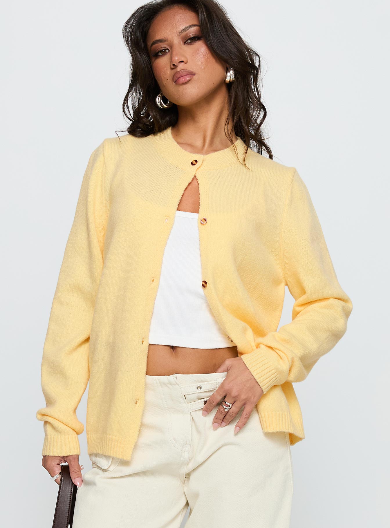 Alternative view of Arica Button Up Knit Cardigan Lemon